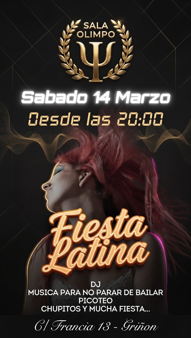 🔥 Fiesta Latina en Sala Olimpo – Sábado 14 de Marzo